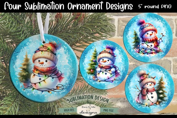 Snowman Tangled In Lights Ornament Designs PNG Files | Snowman Ornament Designs | Christmas Lights Snowmen Ornament Designs