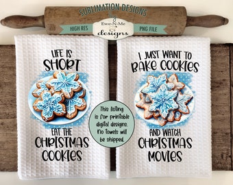 Blue Christmas Cookies Kitchen Towel Sublimation Designs -  Funny Holiday Cookies Sublimation Designs - Christmas Kitchen Design