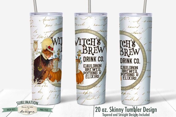 Witch Brew Drink Company Sublimation Design - Vintage Halloween Witch Cauldron - Sublimation for  20 oz. Tumbler Straight and Tapered