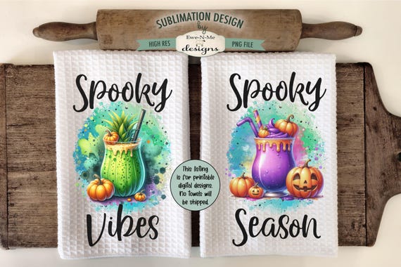 Halloween Cocktail Drinks Towel Sublimation Design - Spooky Season - Spooky Vibes - Spooky Kitchen Towel Sublimation Design