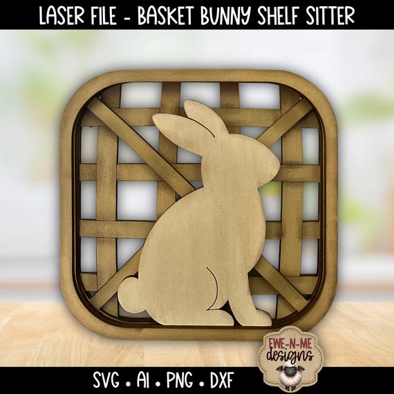 Bunny Shelf Sitter SVG - Easter/Spring Laser Cut File - Rabbit Tiered Tray Decor - Tobacco Basket Sign - Layered Wood Laser Design