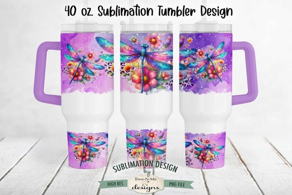 40 oz Floral Dragonfly Sublimation Tumbler Design | Purple Dragonfly Design for 40 oz. Tumbler | Floral Dragonfly Tumbler Design