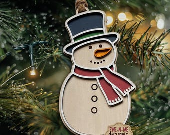 Snowman Ornament Laser Ready SVG | Holiday Laser SVG |  Laser Cut Christmas Ornament Digital Download
