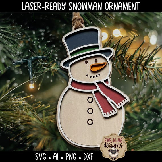 Snowman Ornament Laser Ready SVG | Holiday Laser SVG |  Laser Cut Christmas Ornament Digital Download