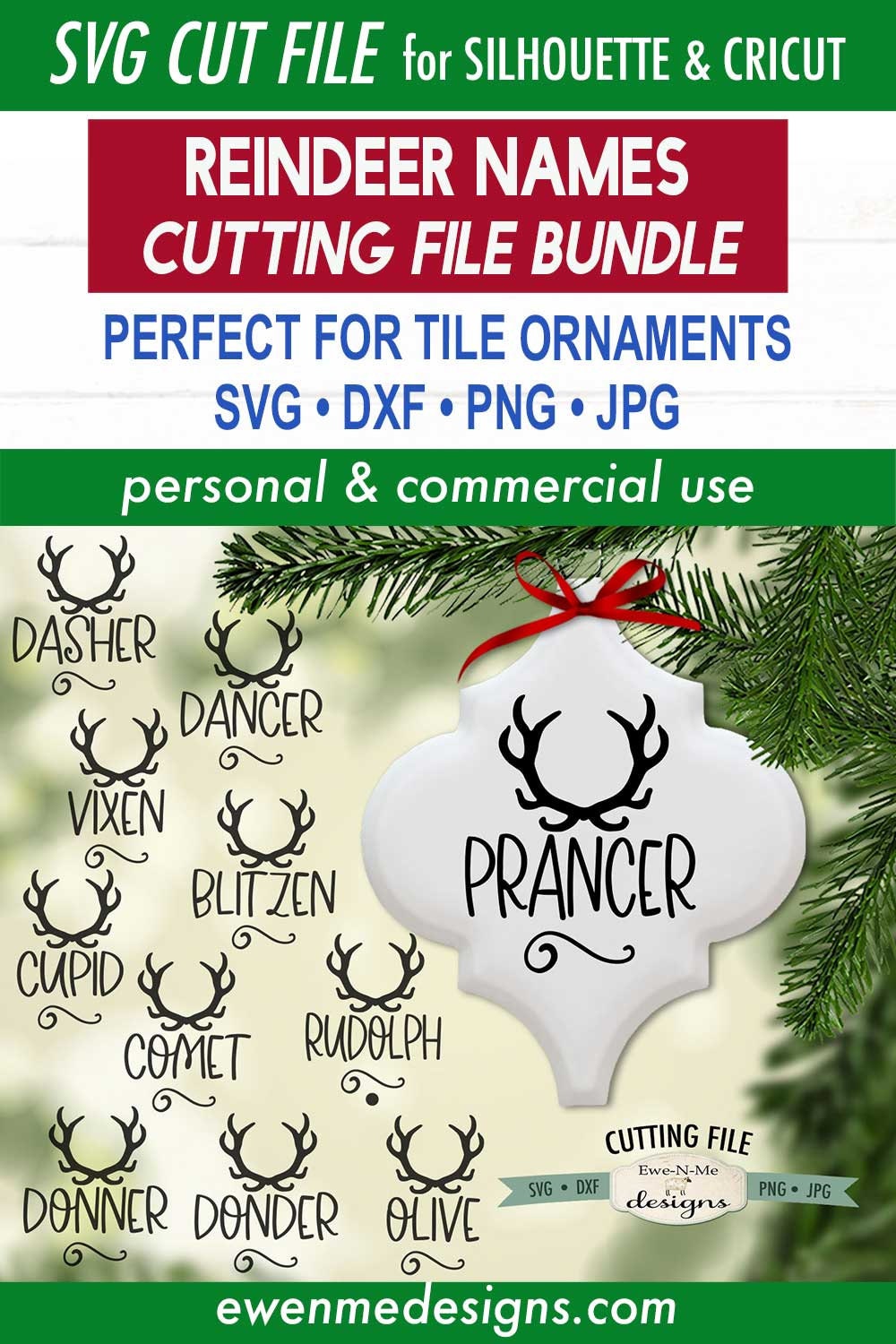 Download Tile Ornament SVG Files - Reindeer Names SVG - Commercial ...