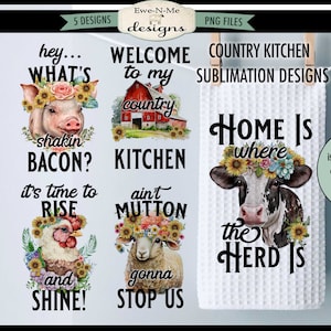 Country Kitchen Farm Animal Sublimation Bundle -  Kitchen Towel Sublimation Designs - Farmhouse Kitchen Designs