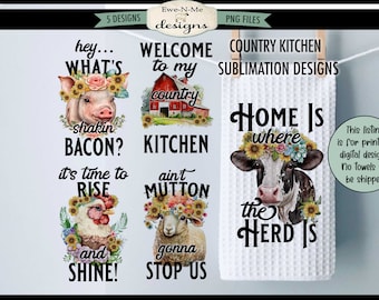 Country Kitchen Farm Animal Sublimation Bundle -  Kitchen Towel Sublimation Designs - Farmhouse Kitchen Designs