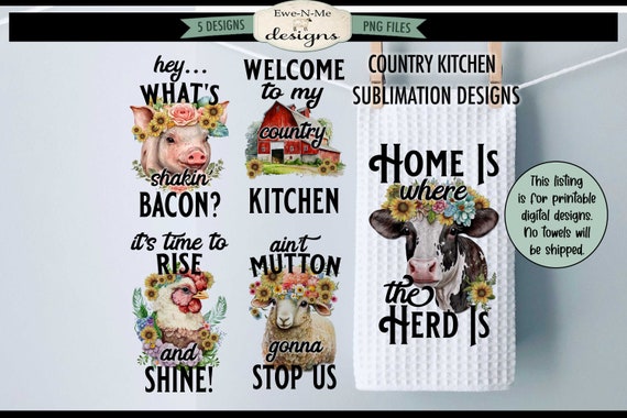 Country Kitchen Farm Animal Sublimation Bundle -  Kitchen Towel Sublimation Designs - Farmhouse Kitchen Designs
