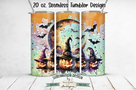 Halloween Tumbler Sublimation Design | Jack O Lantern Witches Tumbler Wrap | 20 oz Seamless Halloween Tumbler Wrap