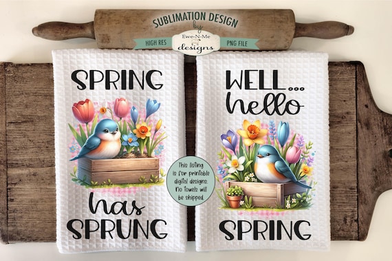 Spring Flowers and Birds Sublimation Design for Kitchen Towels - Spring Easter Egg Designs for Kitchen Towels PNG