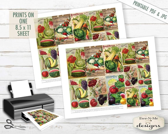 Collage Sheet - Seed Pack Images - garden seed printable - Sheet tags -  PDF, JPG file