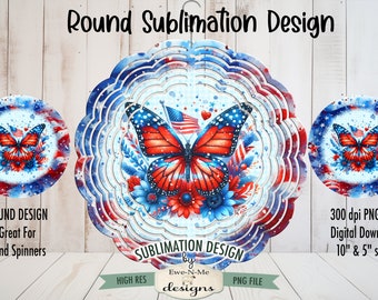 Patriotic Butterfly Wind Spinner Sublimation Design | Red White Blue Sublimation Design | July 4th Butterfly Door Hanger Design