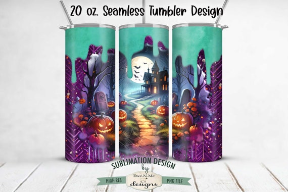 Halloween Tumbler Sublimation Design | Path To a Haunted House Halloween Tumbler Wrap | 20 oz Seamless Halloween Tumbler Wrap