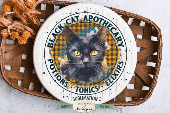 Black Cat Round Sublimation Design | Black Cat Apothecary | Halloween Round Sublimation Design