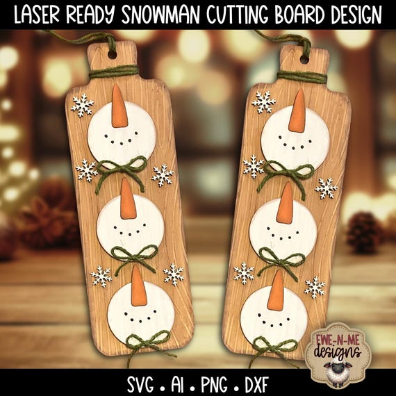 Snowman Trio Laser File | Rustic Christmas Cutting Board Decor | Layered Snowman SVG for Laser Cutting
