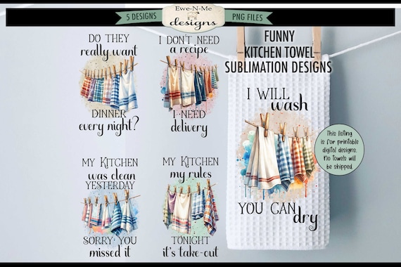 Country Kitchen Towels on Clothesline Sublimation Bundle -  Kitchen Towel Sublimation Designs - Farmhouse Kitchen Designs