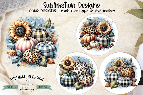 Patterned Pumpkins Designs - Plaid and Leopard Print Pumpkin Designs - Fall Pumpkin Designs - Four PNG Designs for Autumn