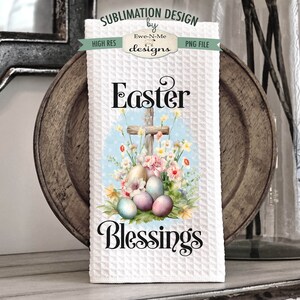 Easter Cross Kitchen Towel Sublimation Designs He Is Risen Easter Blessings Religious Easter Kitchen Towel Designs image 2