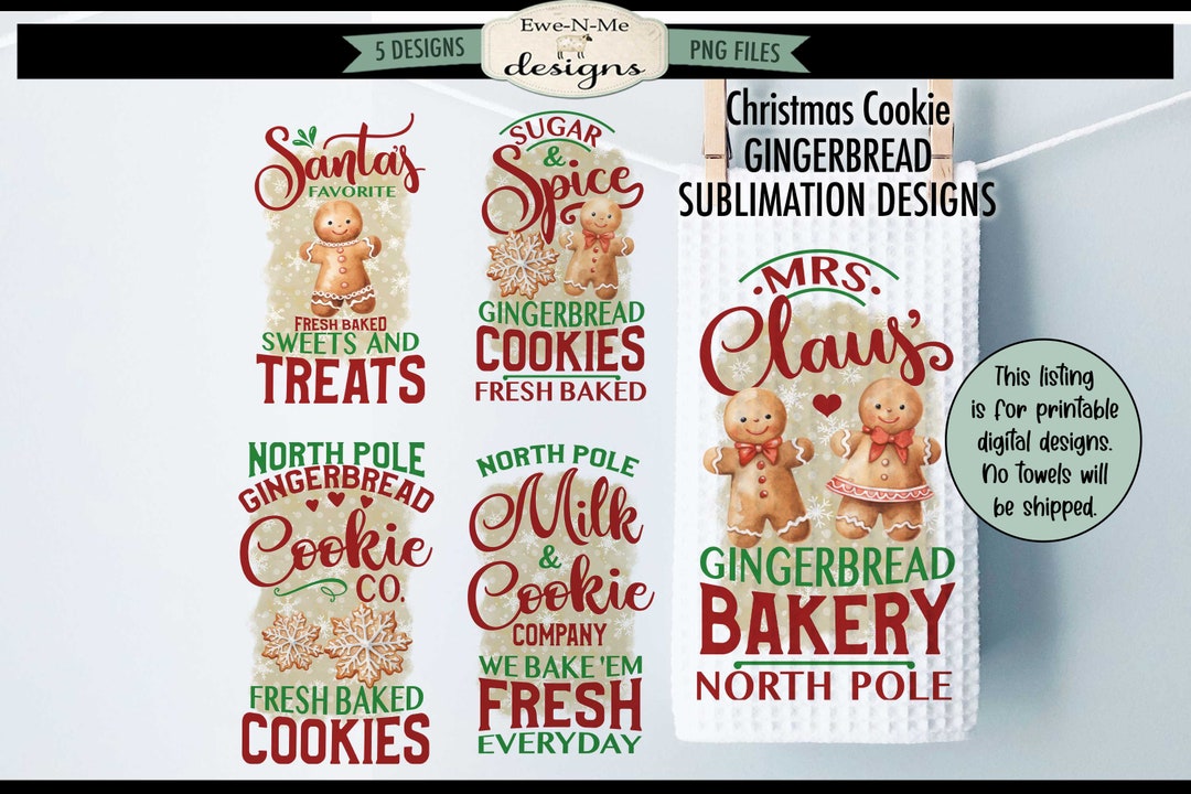 Gingerbread Kitchen Towel Sublimation Designs - Gingerbread Cookies ...