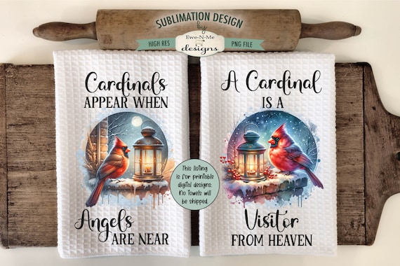 Cardinals and Lanterns Kitchen Towel Sublimation Designs -  Cardinals Appear When Are Angels Near - Cardinals are Visitors from Heaven