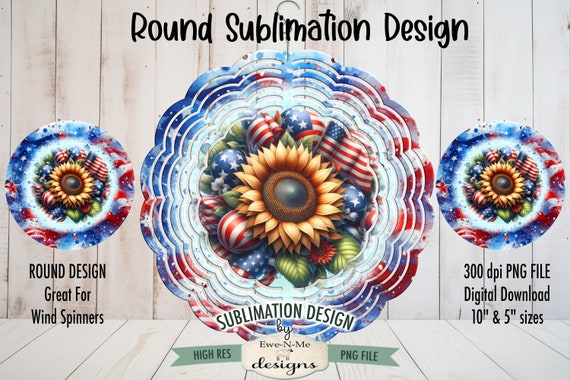 Patriotic Sunflower Wind Spinner Sublimation Design | Red White Blue Sublimation Design | July 4th Sunflower Door Hanger Design