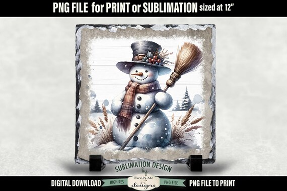 Rustic Snowman with Broom Square Sublimation Design | Rustic Snowman | Vintage Snowman Sublimation Design
