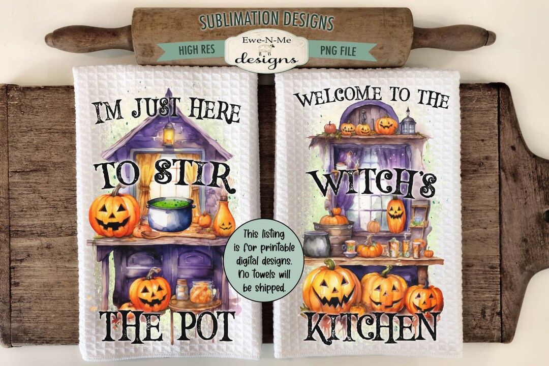 Halloween Witch Kitchen Towel Sublimation Design - Kitchen Towel Witchs ...