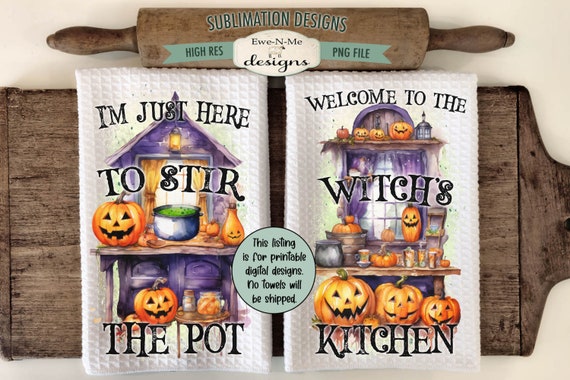 Halloween Witch Kitchen Towel Sublimation Design -  Kitchen Towel Witchs Kitchen Sublimation Designs - Halloween Kitchen Designs