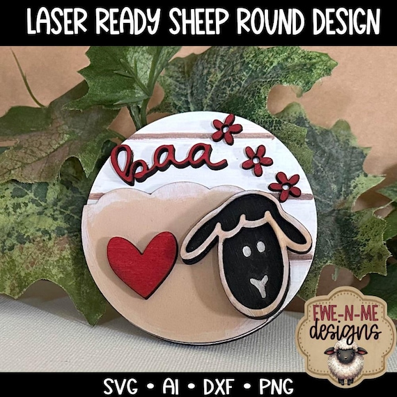 Sheep Baa Laser Cut SVG Mini Sign - Round Sheep Laser Cut File - Farm Tag File - svg, dxf, ai, png