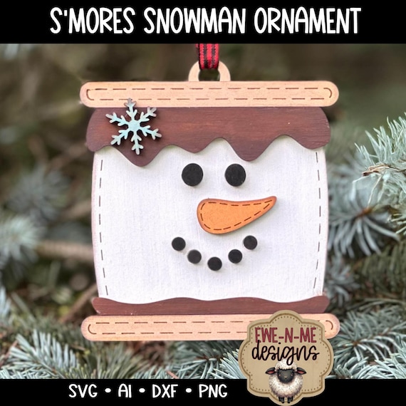 S’mores Snowman Ornament SVG | Laser Cut Christmas Ornament File | Rustic Winter Layered Ornament svg dxf ai png