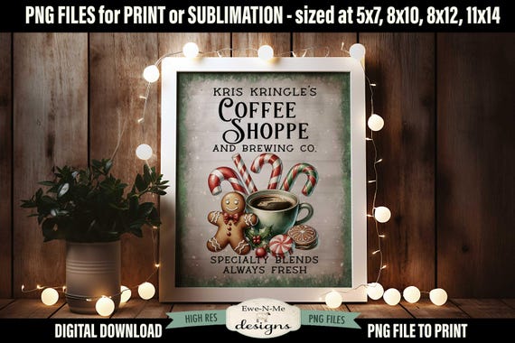 Kringles Coffee Shoppe Sublimation Design | Vintage Coffee Printable  | Old Fashioned Coffee Shoppe Printable Sublimation Design