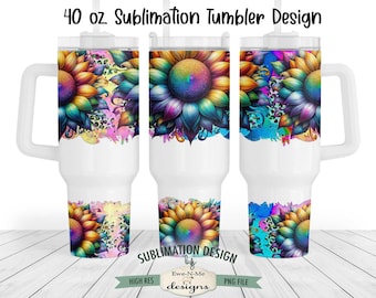 40 oz Rainbow Sunflower Sublimation Tumbler Design | Rainbow Sunflower Design for 40 oz. Tumbler | Rainbow Sunflower Tumbler Design PNG