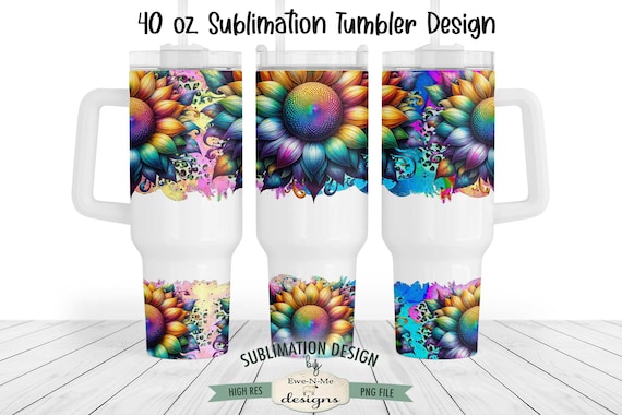 40 oz Rainbow Sunflower Sublimation Tumbler Design | Rainbow Sunflower Design for 40 oz. Tumbler | Rainbow Sunflower Tumbler Design PNG