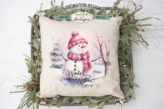 Winter Wishes Pink Snowman Sublimation Design | Pink Winter Snowman | Pink Christmas Sublimation Design