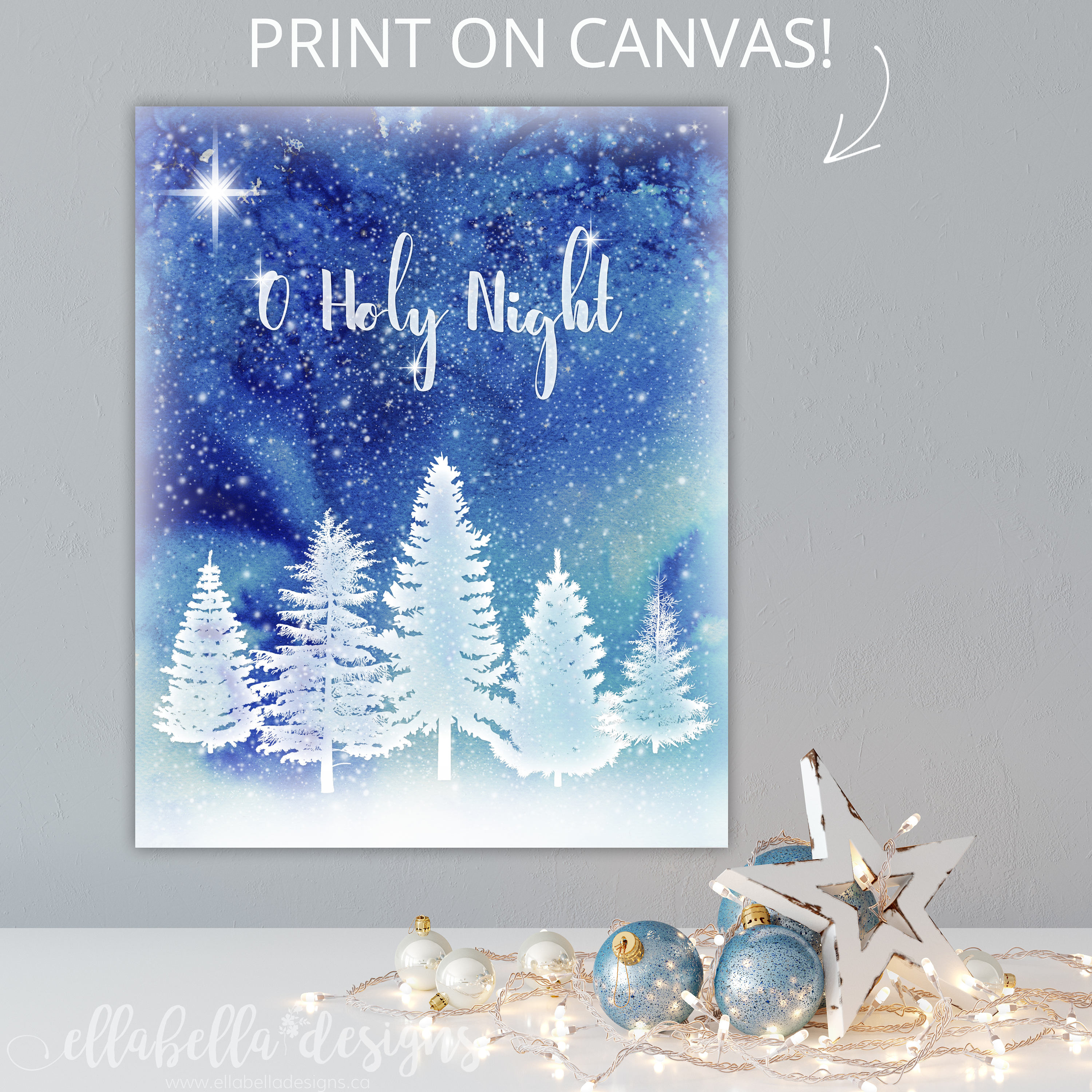 O HOLY NIGHT Christmas Wall Art Digital Printable Wall Art Etsy