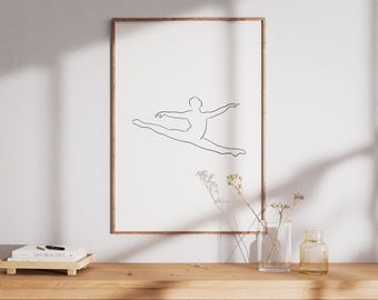 Male Ballet Dancer Jeté Line Art Poster, Ballerino Minimalist Printable Wall Art, Ballet Boy Digital Print (Digital Download)