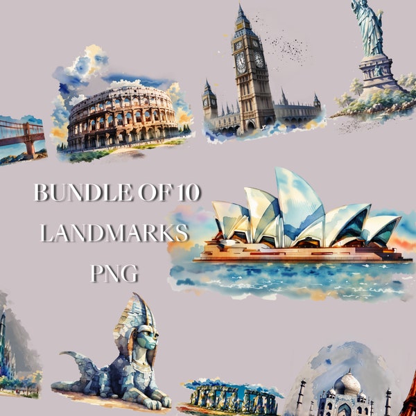 famous landmarks, Bundle set, city landmarks, Rome, watercolor print, transparent background png, watercolor art