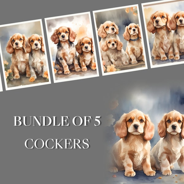 Bundle set, cocker spaniel, watercolor art, english cocker, cocker spaniel gifts, watercolor print