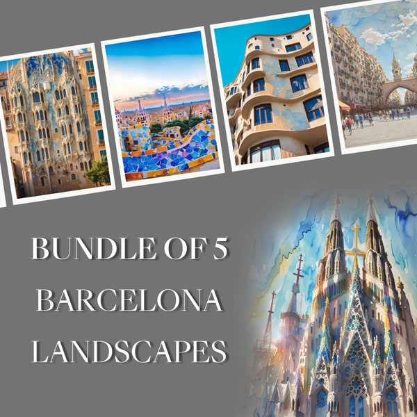 Bundle set, barcelona, sagrada familia, watercolor print, spanish art, barcelona travel print, watercolor painting