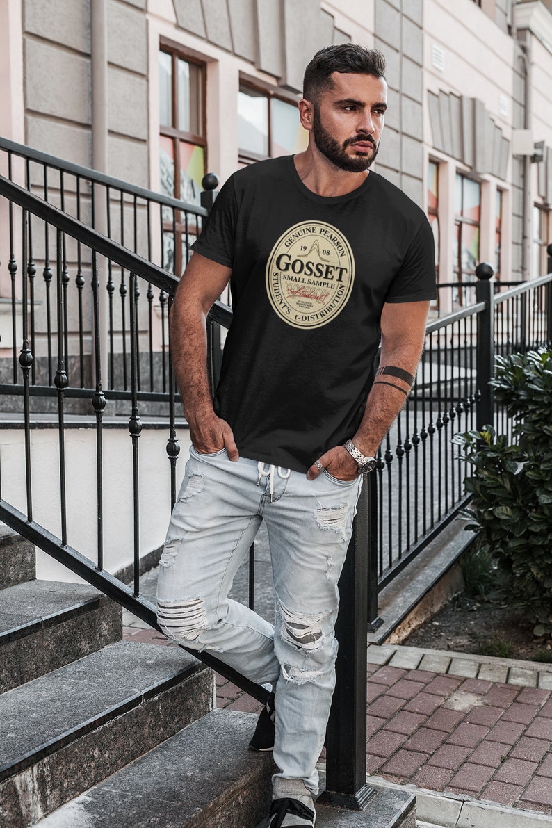 Gosset Stout Soft Cotton Unisex T-shirt | Gift for Beer Loving Statisticians | Emblem Featuring Student's T-Test for Small Samples in black