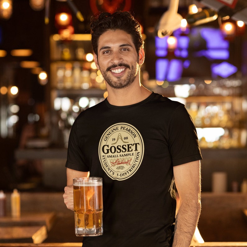Gosset Stout Soft Cotton Unisex T-shirt | Gift for Beer Loving Statisticians | Emblem Featuring Student's T-Test for Small Samples in black