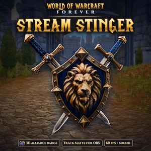 WoW Forever Twitch Stinger Transition, 3D Alliance-märke med spårmatta för OBS