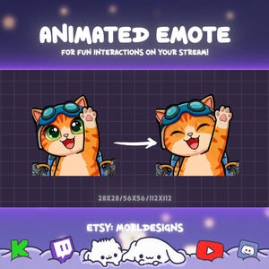 Animerad Jetpack-katt - Hello - Overwatch animerad emoticon. Twitch, Discord, Youtube, Kick (digital nedladdning)