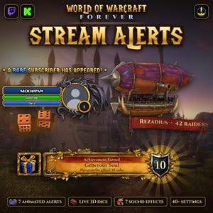 WoW Forever Twitch- en Kick Alerts-widget, Horde Raid Zeppelin, 3D-dobbelstenen, StreamElements