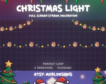 Cute Bear Christmas Lights Stream Decoration | Animated Full Screen Overlay | Twitch, YouTube, Kick | Seamless Loop