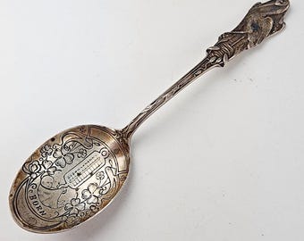 Cuchara para bebé sin grabar con diseño de cigüeña para registro de nacimiento, plata de ley 925, Payne & Baker.