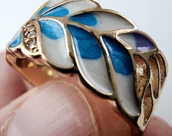 Floral Enamel Band Ring Size 8 Gold Over Sterling Silver 925 Vintage