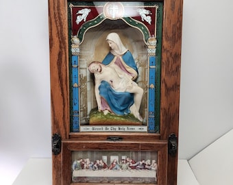 Madonna and Christ Catholic Last Rites Shadow Box Circa 1890 Antique