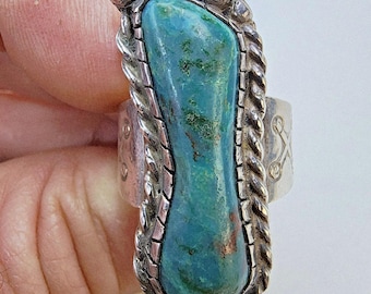 Native Stamped Türkis Perlen Fußring Größe 12 1/2 Sterling Silber 925 Navajo