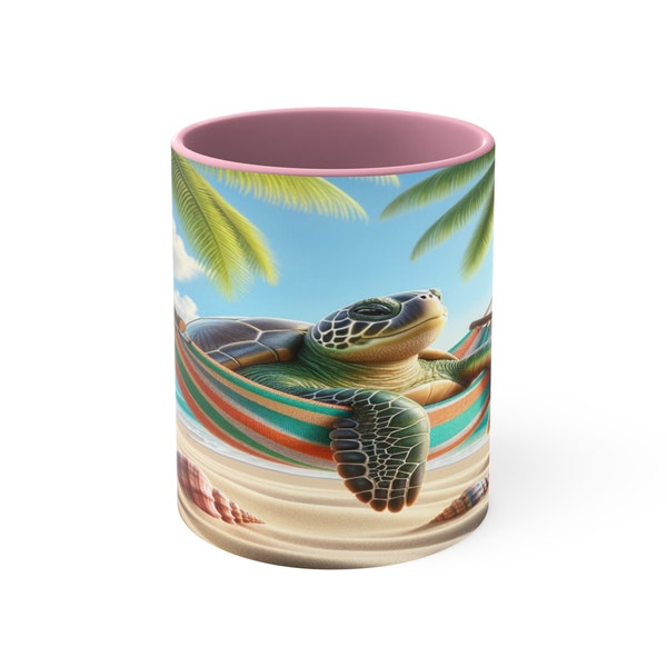 Turtle Hammock Mug, Turtle Coffee Mug, Cappuccino Mug, Gift for Teacher, Mother's Day Gift, Ceramic Coffee Mug, Mug for Mom, Ceramic Mug